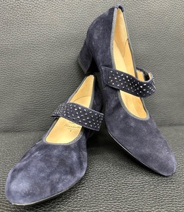 lot 100 image: Hassia Florenz Blue Velvet Goat Leather Pump with Swarovski Crystals - See Note Below About Size