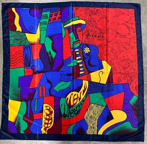lot 57 image: Vintage 1980s Colorful Silk Pablo Picasso Abstract Scarf