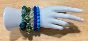 lot 27J image: Set of 5 Handmade Beaded Bracelets in Blue and Green Tones