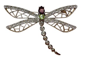 lot 28J image: Exquisite Dragonfly Brooch with Crystals and Colored Gemstones