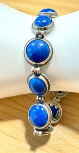 lot 34J image: 8-Inch Artisan Blue Stone Bracelet with Silver-Tone Links