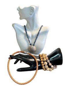 lot 35J image: Collection of Jewelry Bracelet Set, Shell Necklace, and Judith Ripka Leather Necklace