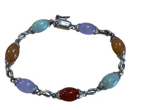 lot 41J image: Sterling Silver Bracelet with Multicolor Gemstones, 7.25 Inch