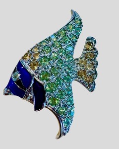 lot 42J image: Colorful Crystal Fish Brooch with Rhodium Finish