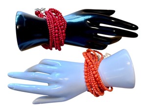 lot 45J image: Gems en Vogue Collection Multi-Strand Beaded Bracelets in American-made SterlingPalladium Alloy, Red and Orange