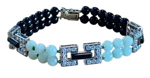 lot 50J image: 8 JOY Sterling Silver 925 Black and White Beaded Bracelet with Rhinestone Accents
