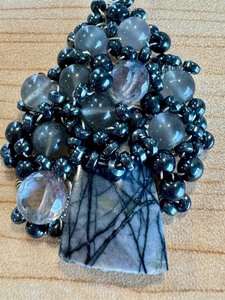 lot 54J image: Sterling Silver Wire-Wrapped Gemstone Pendant with Marble Accent