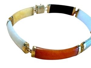 lot 55J image: 14k Gold Multi-Colored Jade Bracelet with 7 Inch Length