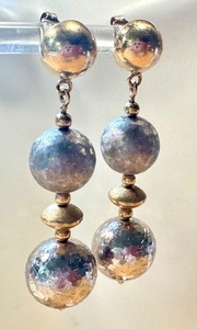 lot 99C image: 14K Gold Dangle Earrings with Multi-Tone Spheres