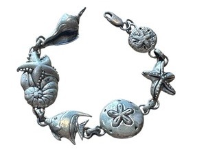 lot 100C image: 1989 Sterling Silver Sea Life Charm Bracelet, 7 Inches
