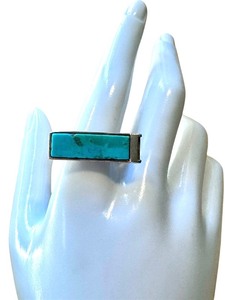 lot 94J image: Vintage Silver Ring with Turquoise Inlay, Size 10.5