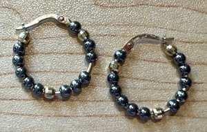 lot 104C image: 14k Gold Hoop Earrings with Hematite Beads
