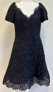 lot 54 image: Vintage 1980s Scaasi Boutique Black Lace Dress with Crinoline Underskirt - Size 12