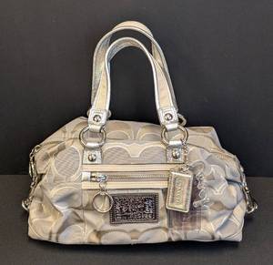 lot 110JG image: Coach Poppy Silver Canvas and Leather Handbag