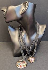 lot 59JG image: Pretty Pair of Art Glass Pendant Necklaces
