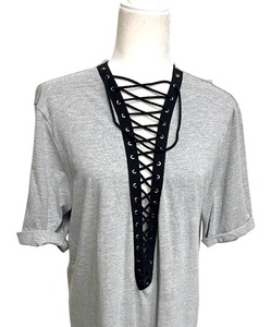 lot 109 image: Emma & Sam Lace-Up Grey Short Sleeve Top Size S- NWT