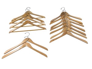 lot 121 image: Set of 14 Wooden Clothes Hangers with Chrome Hooks