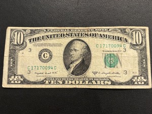 lot 70 image: 1950 C Green Seal $10 Dollar Federal Reserve Note