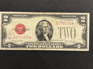 lot 78 image: 1928 G Red Seal $2 Dollar Note