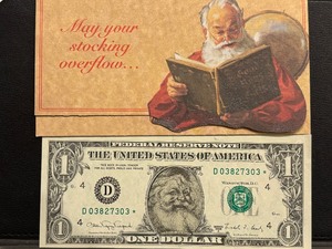 lot 79 image: 1988 A Green Seal Santa $1 Dollar Federal Reserve Note