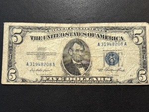 lot 10 image: 1953 Blue Seal $5 Dollar Silver Certificate