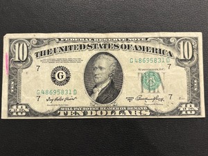 lot 31 image: 1950 A Green Seal $10 Dollar Federal Reserve Note