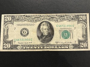 lot 32 image: 1950 C Green Seal $20 Dollar Federal Reserve Note