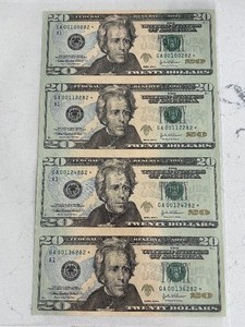 Uncut Sheet of 2004 A $20 Dollar Star Notes