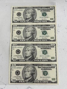 lot 173 image: Uncut Sheet of 2003 $10 Dollar Star Notes