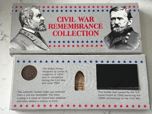 lot 113 image: Indian Head Cent and Civil War Bullet