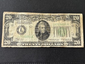 lot 125 image: 1934 A Green Seal $20 Federal Reserve Note