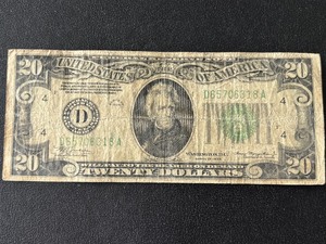 lot 131 image: 1934 Green Seal $20 Dollar Federal Reserve Note