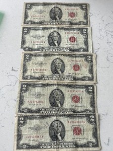 lot 135 image: 1953 Red Seal $2 Dollar Notes