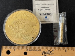 lot 140 image: Gold Layered Medallion and Gold Flake Tube