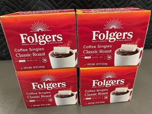 lot 9 image: Set of 4 Folgers Coffee Singles Classic Roast Boxes