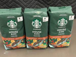 Three 12 oz Bags of Starbucks House Blend Whole Bean Coffee