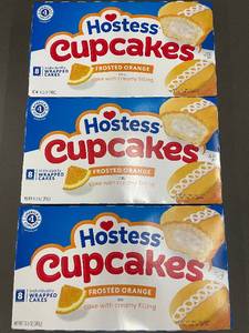 lot 14 image: Lot of 3 Boxes Hostess Frosted Orange Cupcakes