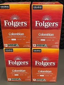 lot 42 image: Lot of 4 Folgers Colombian Keurig Coffee Pod Boxes (12 Pods Each) - Medium Roast