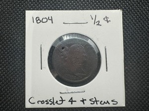 lot 10 image: 1804 Bust Half Cent, Crosslet 4 wStems, Holed