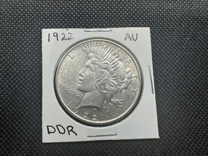 lot 30 image: 1922 High Grade Peace Dollar DDR, AU - Minor Doubling on Reverse (See Pictures)
