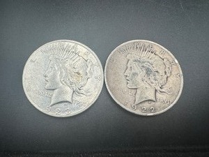 lot 63 image: (2) Mid Grade Peace Dollars, 1922D and 1923D
