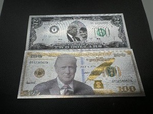 lot 86 image: (2) 1st Term President Trump Memorial Bills, Rarer 1st Term Memorabilia GoldSilver Embossed