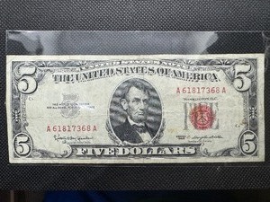 lot 121 image: 1963 Red Seal $5 Dollar Bill