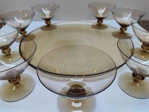 lot 24 image: Smoke Colored Dessert Cups & Round Serving Platter
