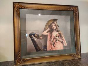 lot 33 image: Girl with Harp in Antique Frame