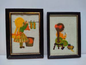 lot 20 image: Vintage Floral Crewel Needle Art