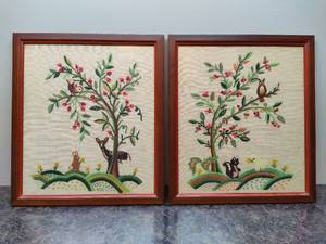 lot 21 image: Vintage Floral Crewel Nature Themed Needle Art
