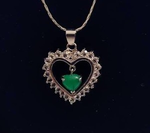 lot 108 image: Heart CZ Pendant wJade () Drop Stamped 18KGP