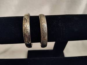 lot 112 image: Two Patterned Silver Bangles Stamped 925