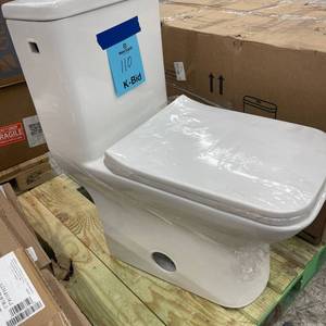 lot 110 image: Swiss Madison Carre 1-piece 1.28 GPF Single Flush Square Toilet in Glossy White Seat Included